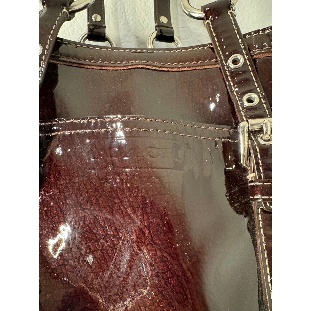 Coach E/W Gallery Tote 12839 Brown Mahogany Patent Leather Pink Lining Y2K Bag - Picture 2 of 13